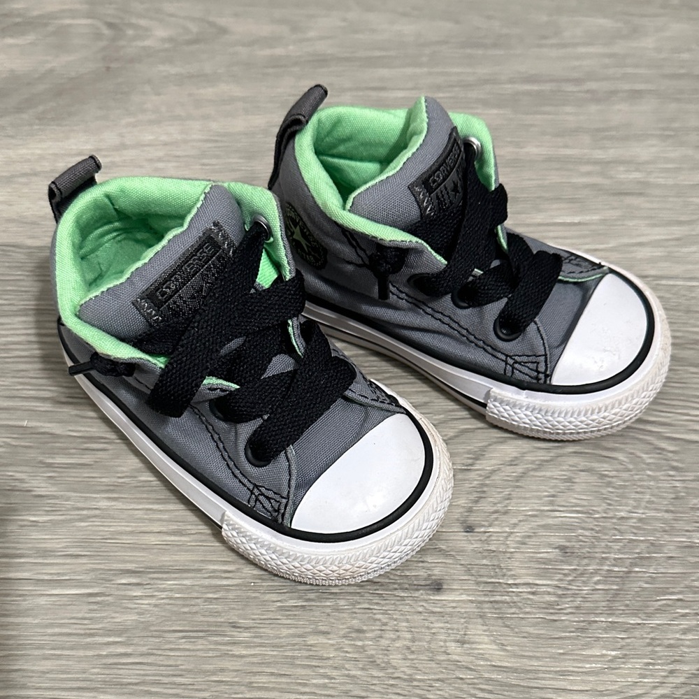 Converse Gray and Green Kids Sneakers